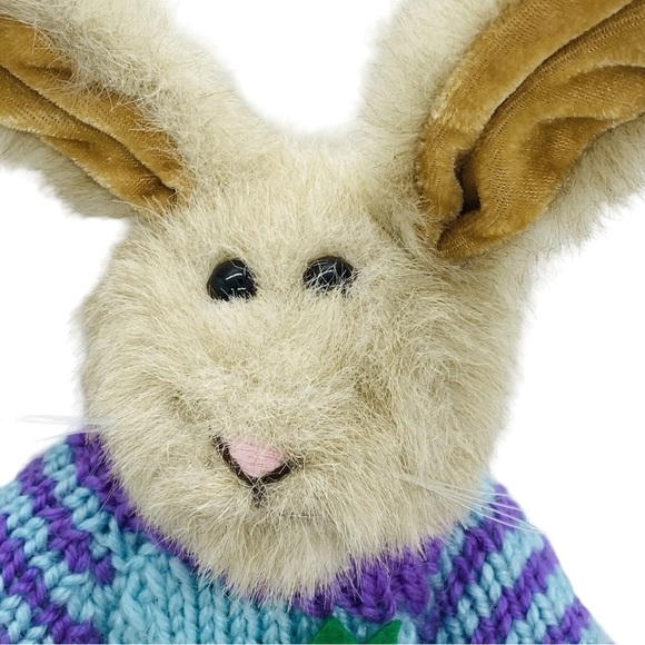 1988 Chrisha Playful Plush Brown Bunny Rabbit Knit Sweater 3D Carrot Easter Vtg - Picture 3 of 9